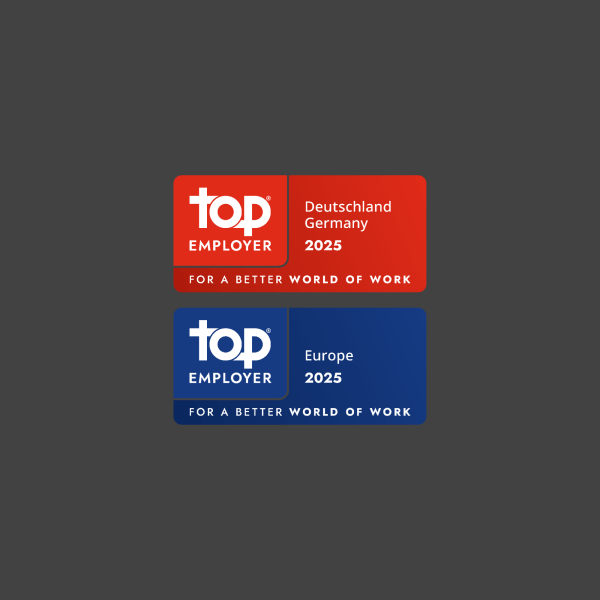 Logoabbildung Top Employer Auszeichnung Germany (rot) und Europe (blau)